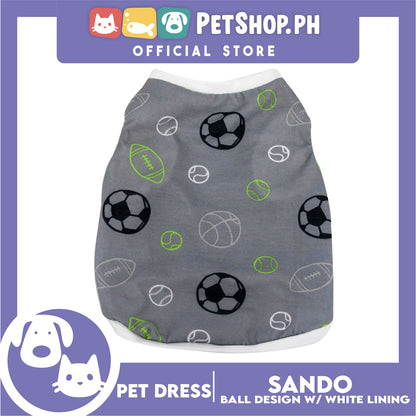 Pet Sando Gray with Soccer Print White Piping (Small) for Small Dog- Pet Sport Clothes