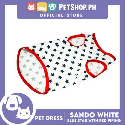 Pet Shirt White Sando with Blue Star and Red Piping (Large) Perfect Fit for Dogs and Cats Cloth