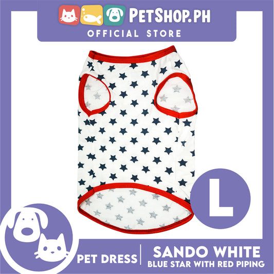 Pet Shirt White Sando with Blue Star and Red Piping (Large) Perfect Fit for Dogs and Cats Cloth
