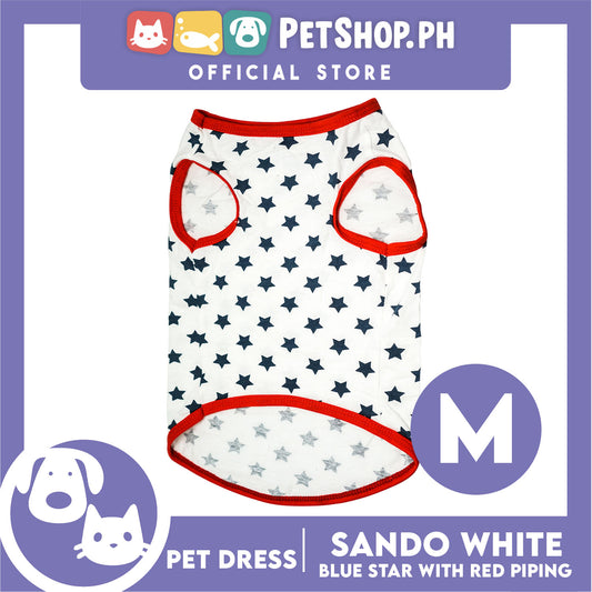 Pet Shirt White Sando with Blue Star and Red Piping (Medium) Perfect Fit for Dogs and Cats Cloth