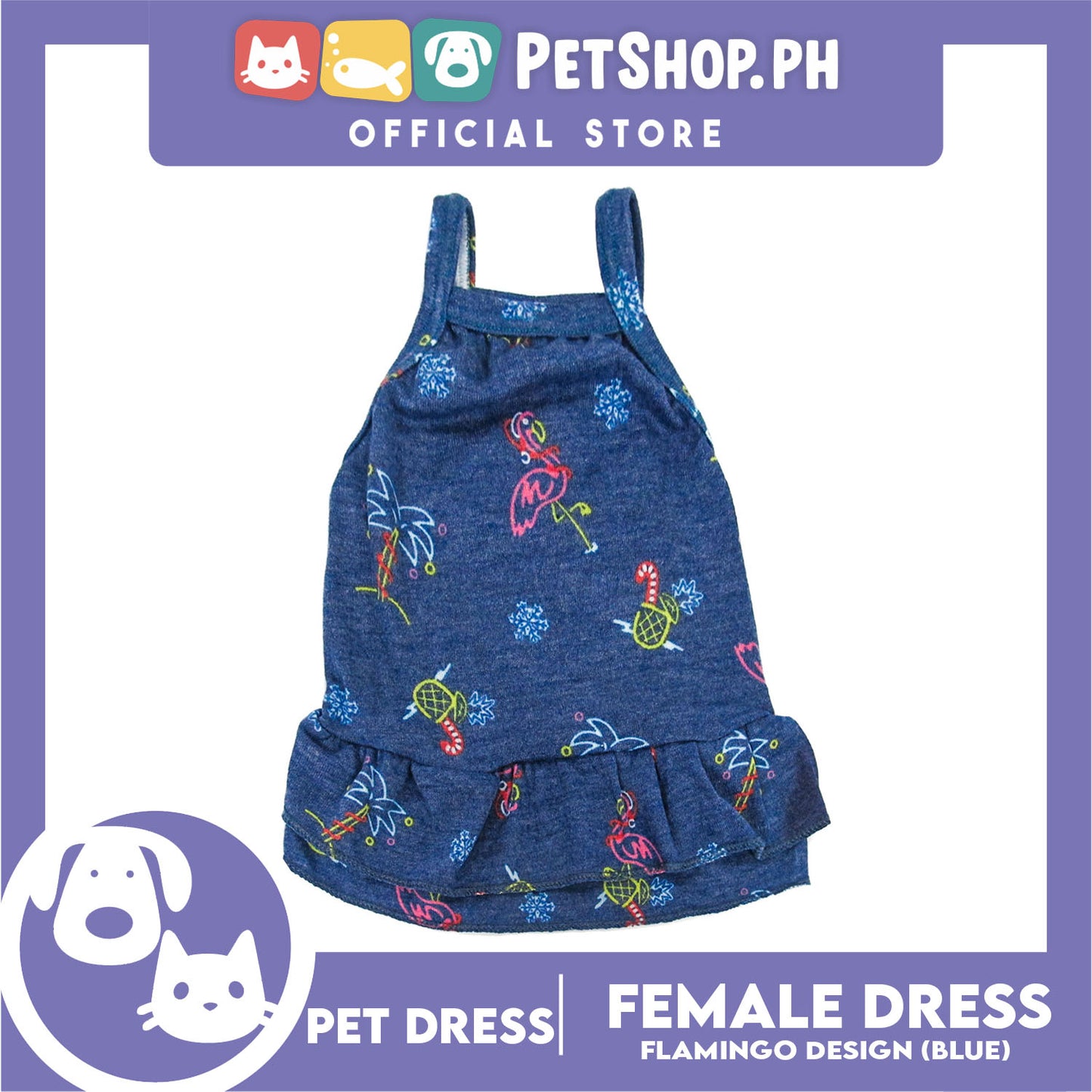 Pet Dress Flamingo Design Skirt Blue (Large) Perfect fit for Small Breed Dogs and Cats
