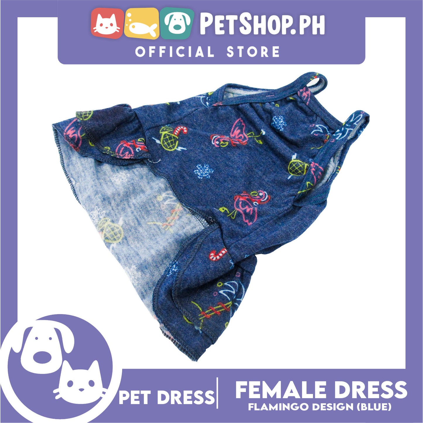 Pet Dress Flamingo Design Skirt Blue (Large) Perfect fit for Small Breed Dogs and Cats