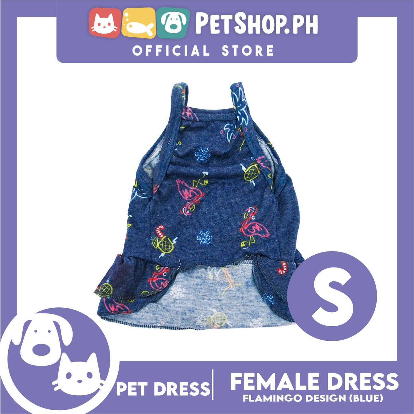 Pet Dress Flamingo Design Skirt Blue (Small) Perfect fit for Small Breed Dogs and Cats