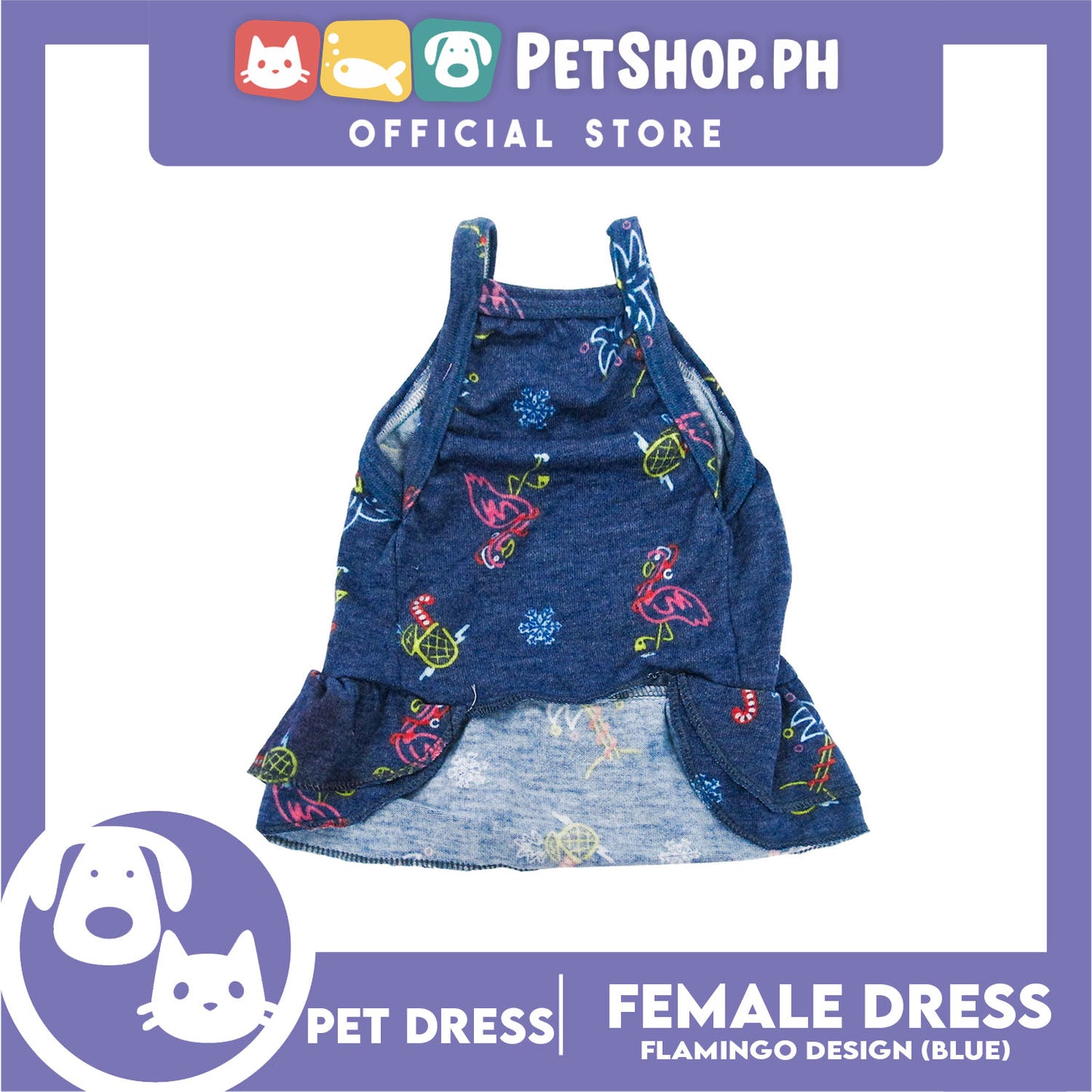 Pet Dress Flamingo Design Skirt Blue (Small) Perfect fit for Small Breed Dogs and Cats