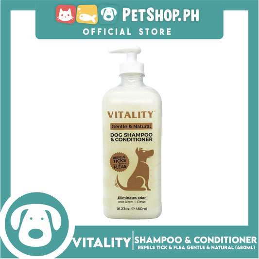 Vitality Gentle And Natural, Dog Shampoo And Conditioner 480ml (Repels Ticks And Fleas) Eliminates Odor With Neem And Citrus, Dog Grooming