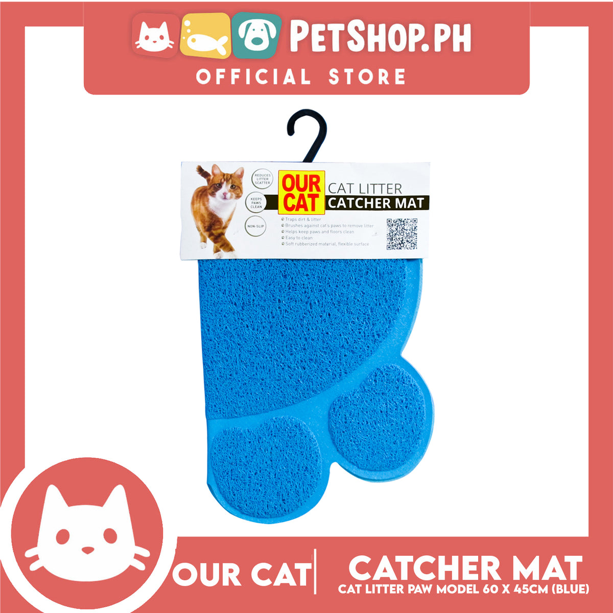 Litter Catching Rug Our Cat Litter Catcher Mat Paw For Cats 60x45cm (Blue) – Petshop.PH