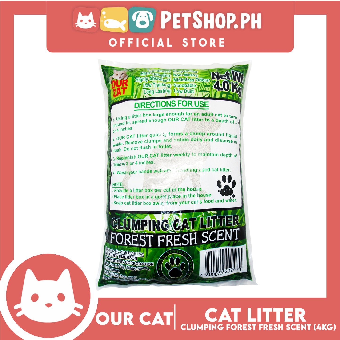 Our Cat Clumping Cat Litter Forest Fresh Scent 4kg