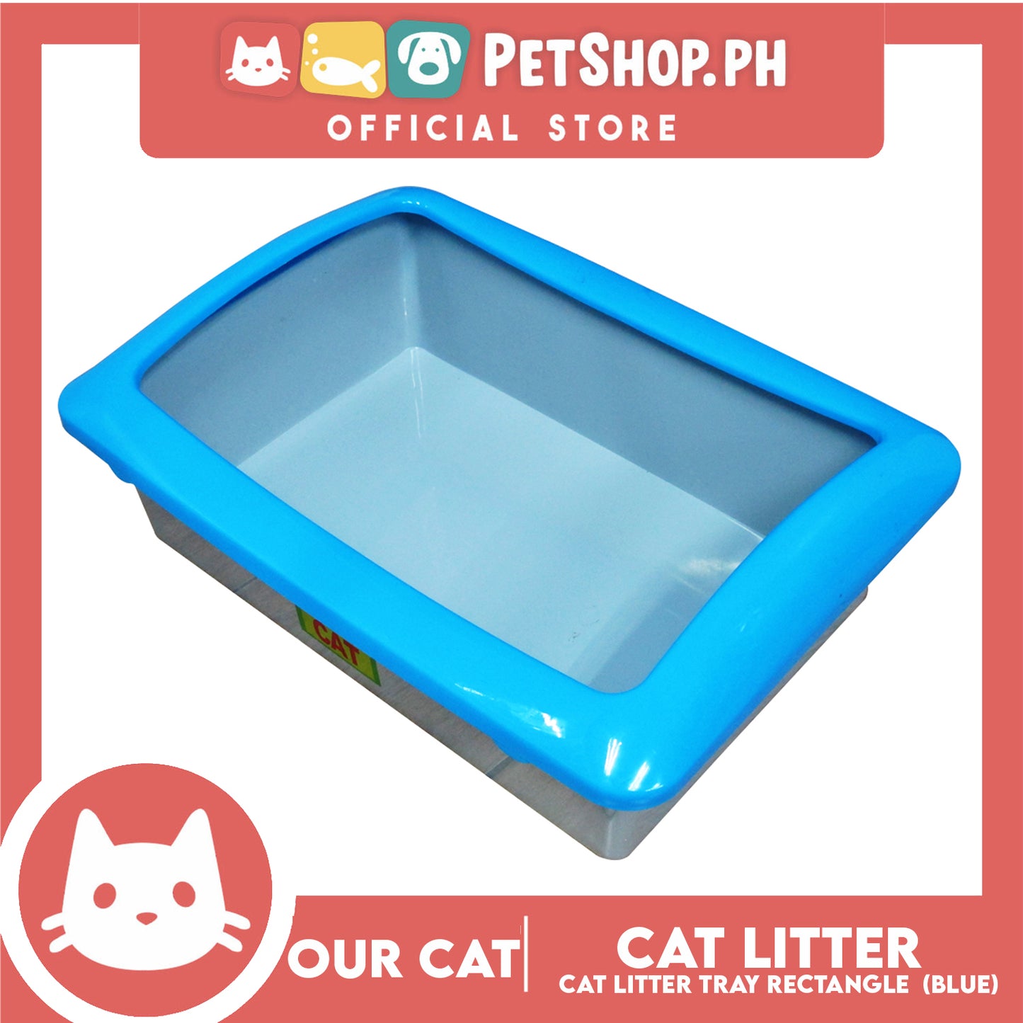 Our Cat Litter Tray Rectangle with Cat Litter Scooper (Blue)
