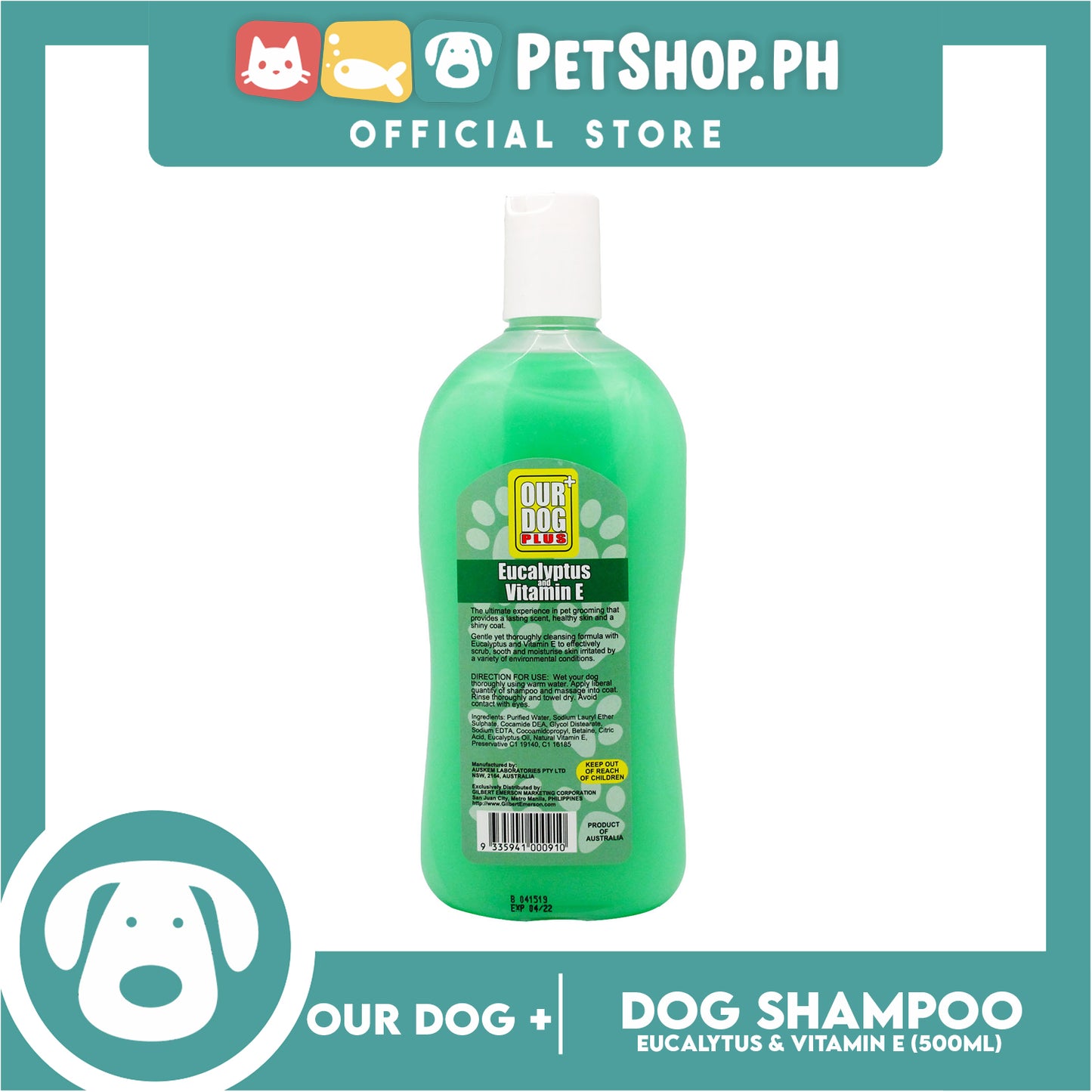 Our Dog Plus Eucalyptus and Vitamin E Dog Shampoo 500ml