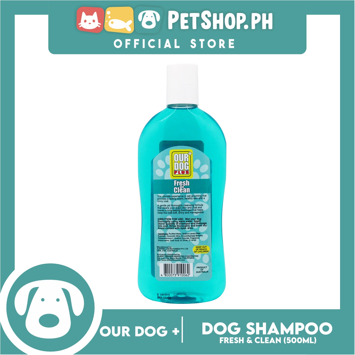 Our Dog Plus Fresh and Clean Dog Shampoo 500ml