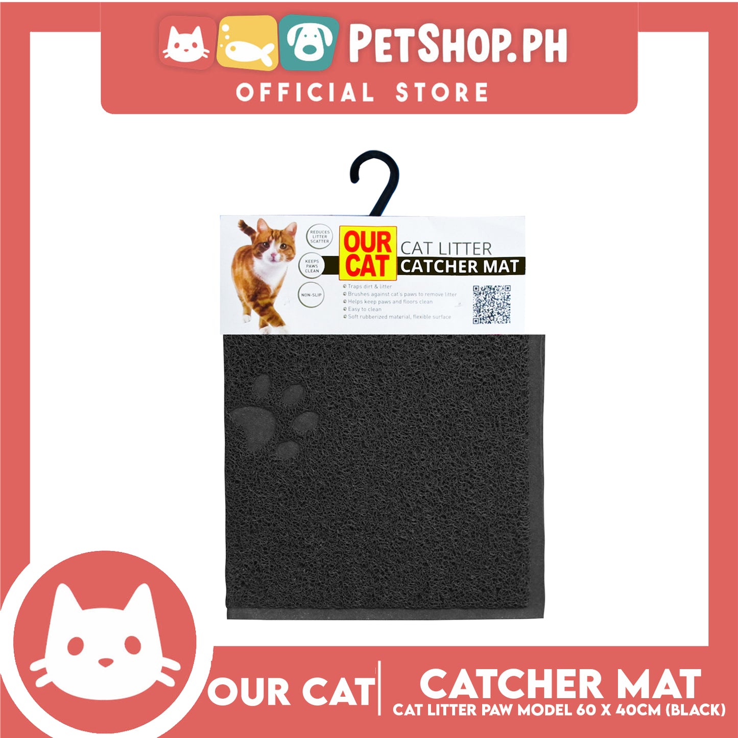 Our Cat Litter Catcher Mat Rectangle For Cats 60x40cm Small Size (Grey)