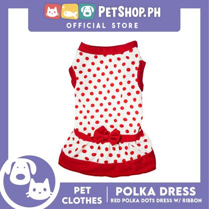 Pet Clothes Red Polka Dress with Red Ribbon Design (Large) Shirt for Dogs and Cats