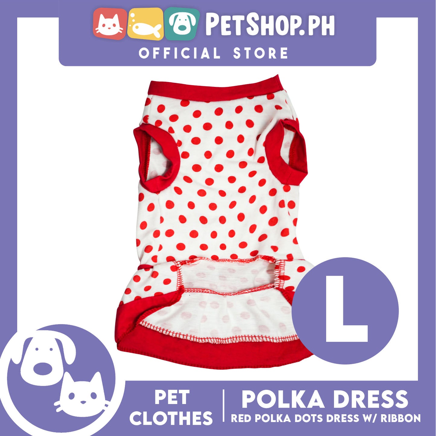 Pet Clothes Red Polka Dress with Red Ribbon Design (Large) Shirt for Dogs and Cats