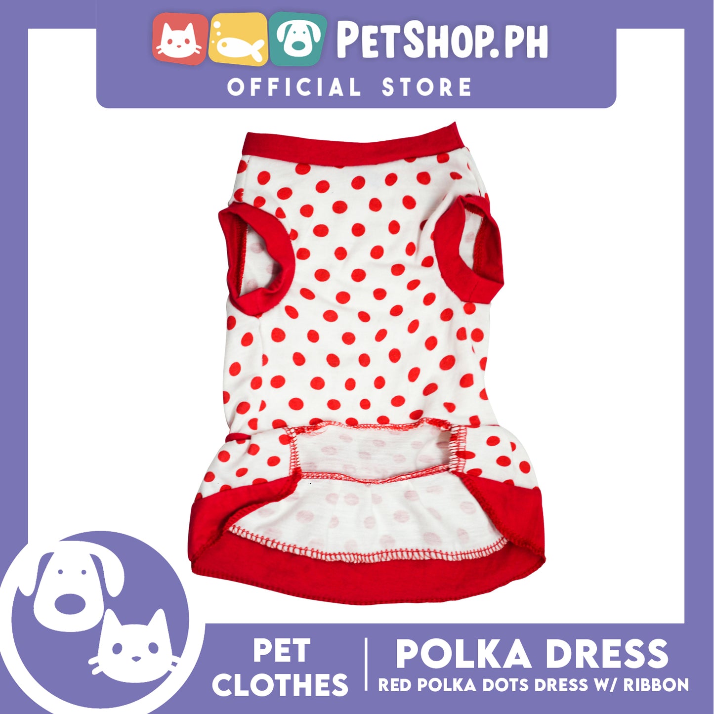 Pet Clothes Red Polka Dress with Red Ribbon Design (Medium) Shirt for Dogs and Cats