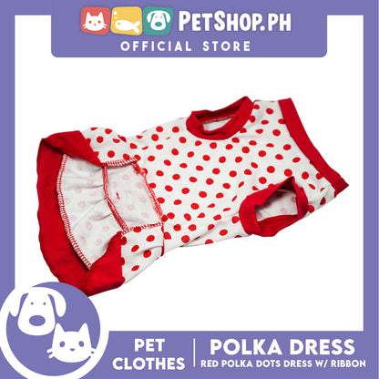 Pet Clothes Red Polka Dress with Red Ribbon Design (Medium) Shirt for Dogs and Cats
