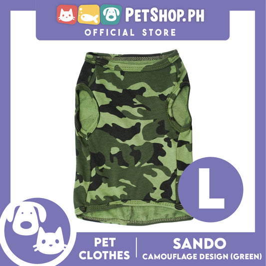 Pet Shirt Green Camouflage Design Sleeveless (Large) for Puppy, Small Dogs and Cats