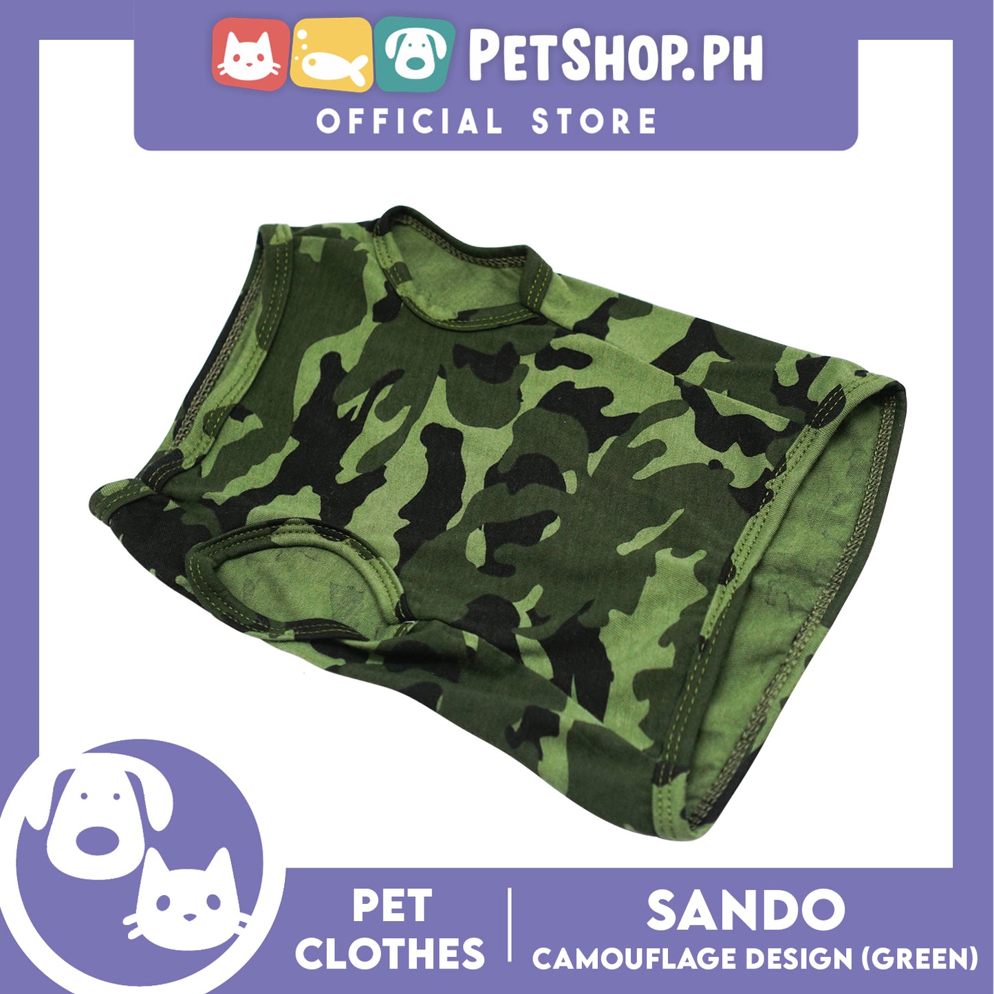 Pet Shirt Green Camouflage Design Sleeveless (Medium) for Puppy, Small Dogs and Cats
