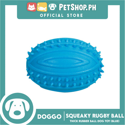 Doggo Dog Toy Squeaky Rugby Ball Thick Rubber (Blue)