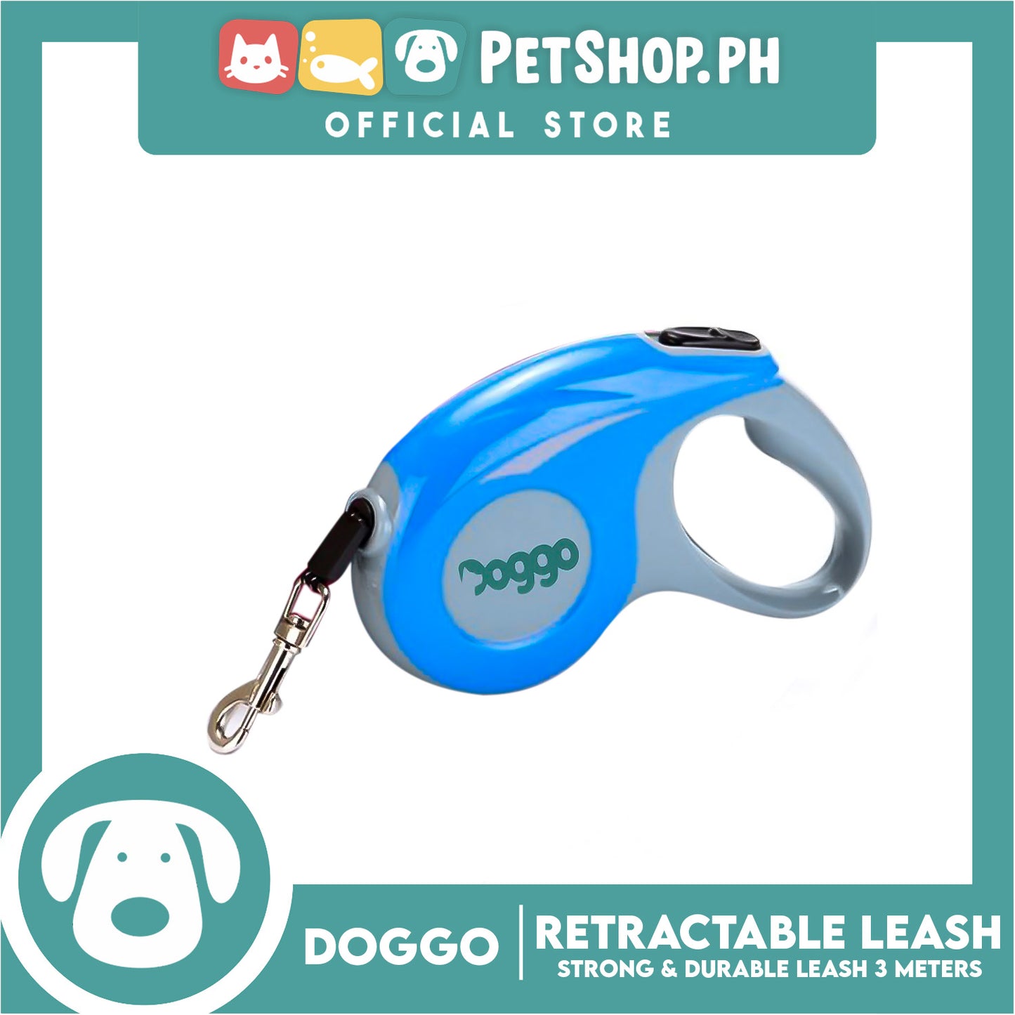 Doggo Retractable Leash 3M (Blue) Strong And Durable, In Comfort And Control Running And Convenient