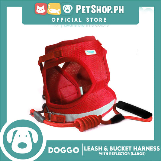 Doggo Leash and Bucket Harness with Reflector Large (Red) Perfect Set for Your Dog