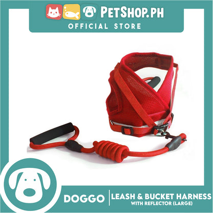 Doggo Leash and Bucket Harness with Reflector Large (Red) Perfect Set for Your Dog