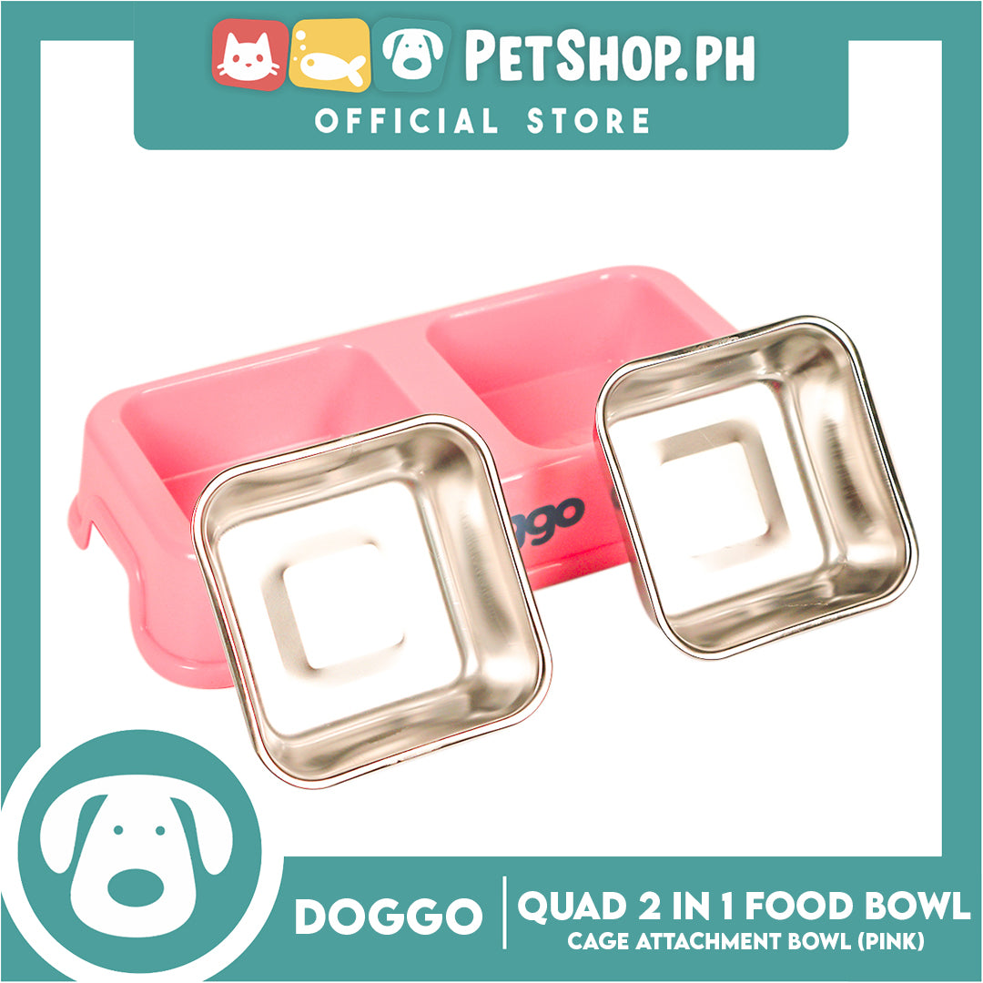 Doggo Quad 2 in 1 Bowl (Pink) Thick Plastic Material Detachable Pet Feeding Bowl