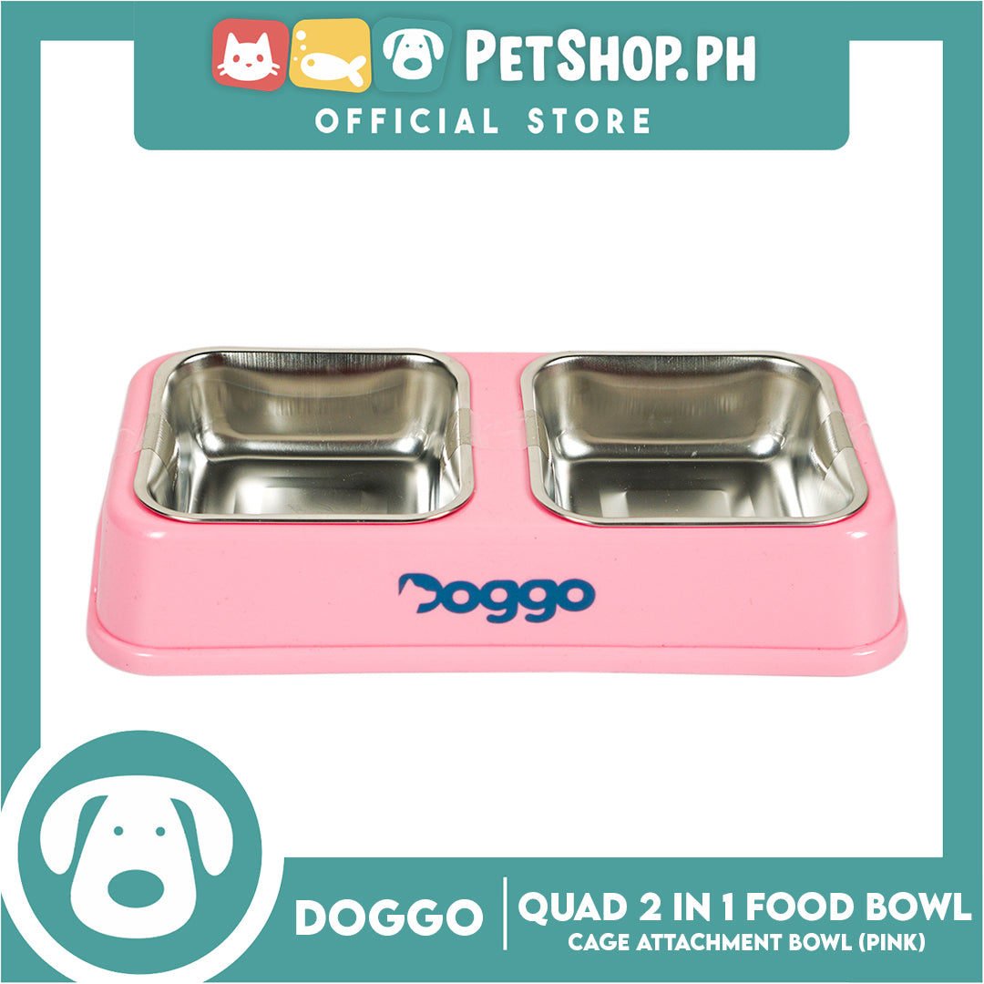 Doggo Quad 2 in 1 Bowl (Pink) Thick Plastic Material Detachable Pet Feeding Bowl