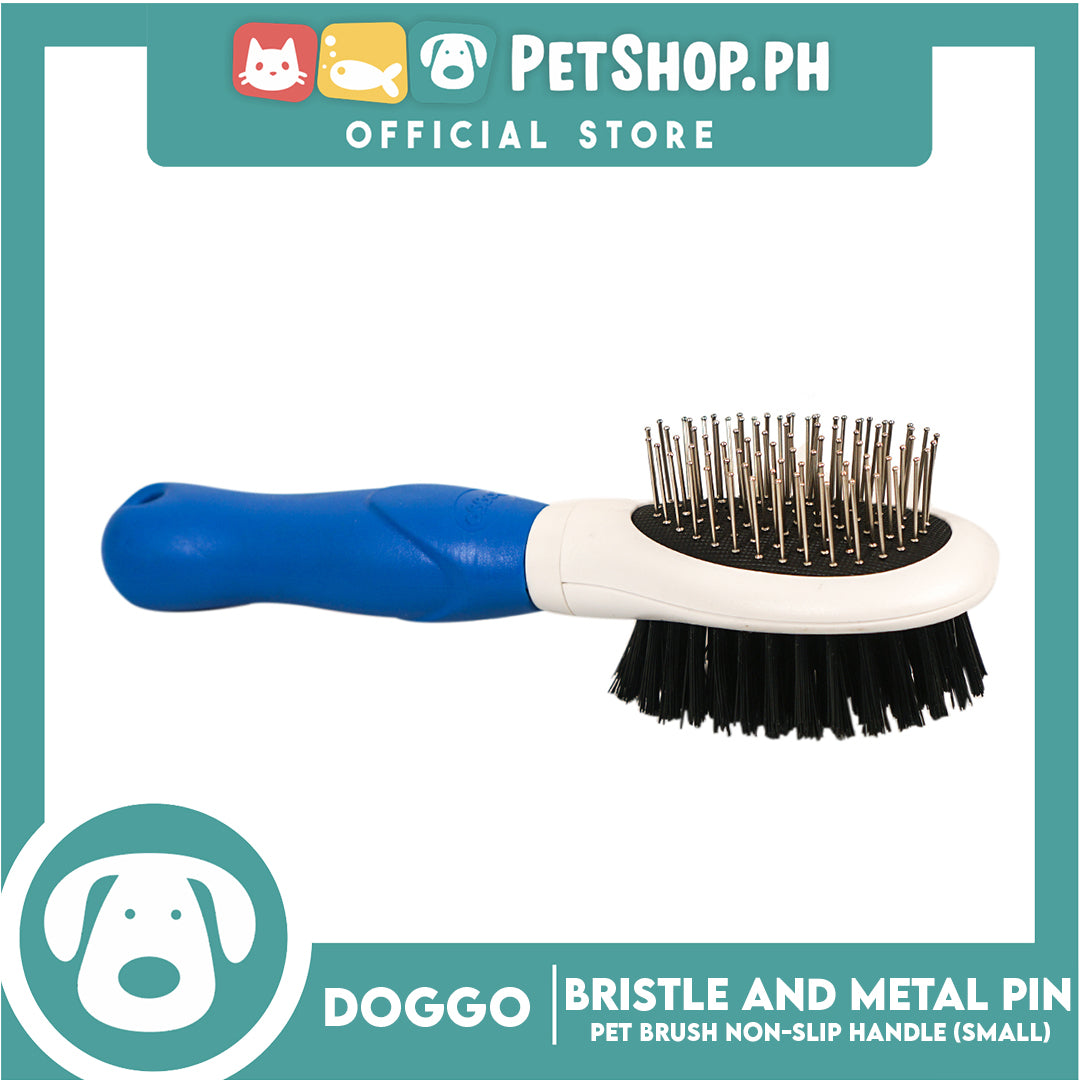 Doggo Pet Brush Bristle and Metal Pin Non-Slip Handle (Small)
