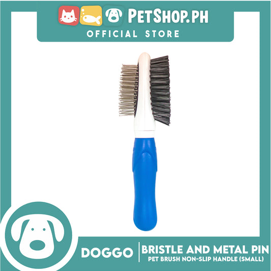 Doggo Pet Brush Bristle and Metal Pin Non-Slip Handle (Small)