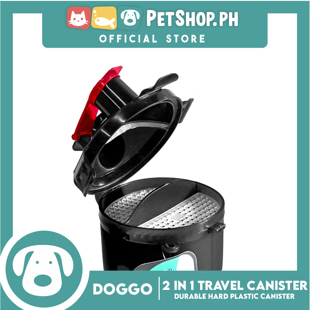 Doggo 2 in 1 Travel Canister, Durable Hard Plastic (Black)