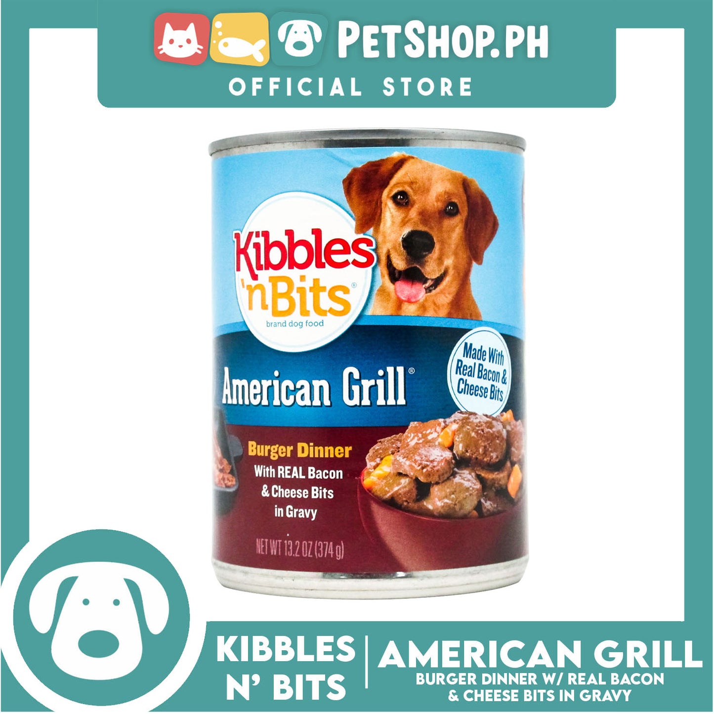 Kibbles 'n Bits Burger Dinner with Real Bacon and Cheese Bits in Gravy 374g