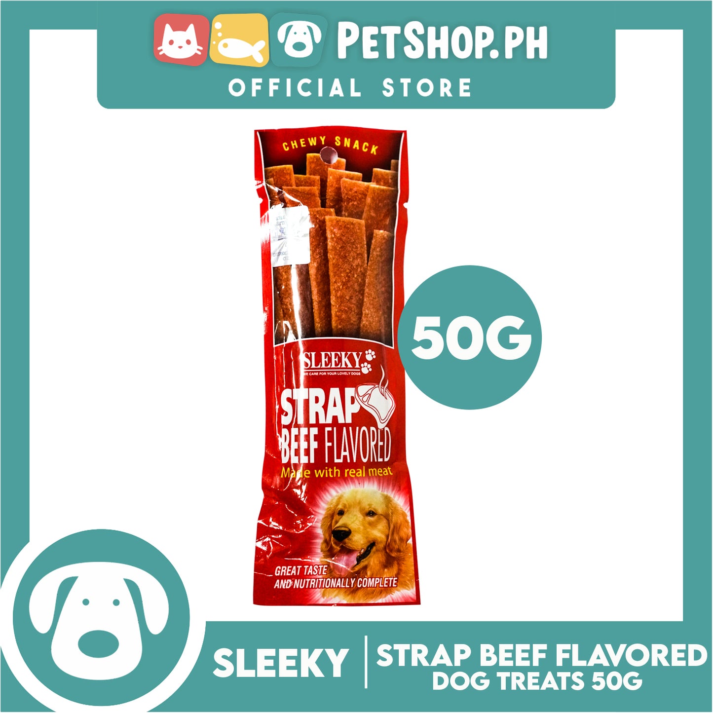 Sleeky Chewy Strap Beef Flavored 50g Dog Treats