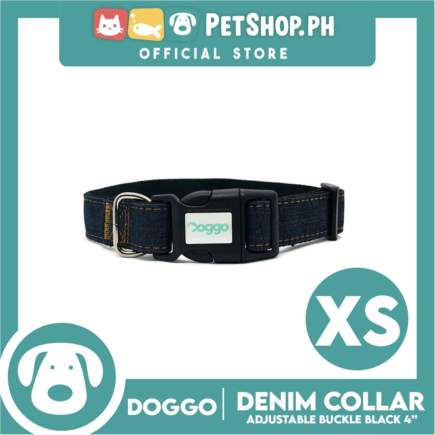 Doggo Collar Denim Design Extra Small (Black) Perfect Collar for Your Dog