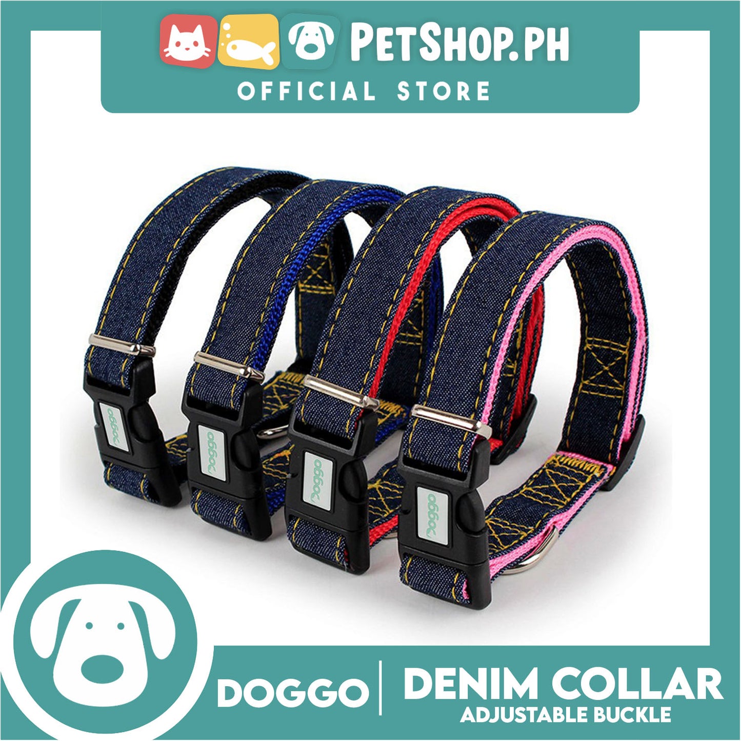 Doggo Collar Denim Design Medium (Black) Perfect Collar for Your Dog