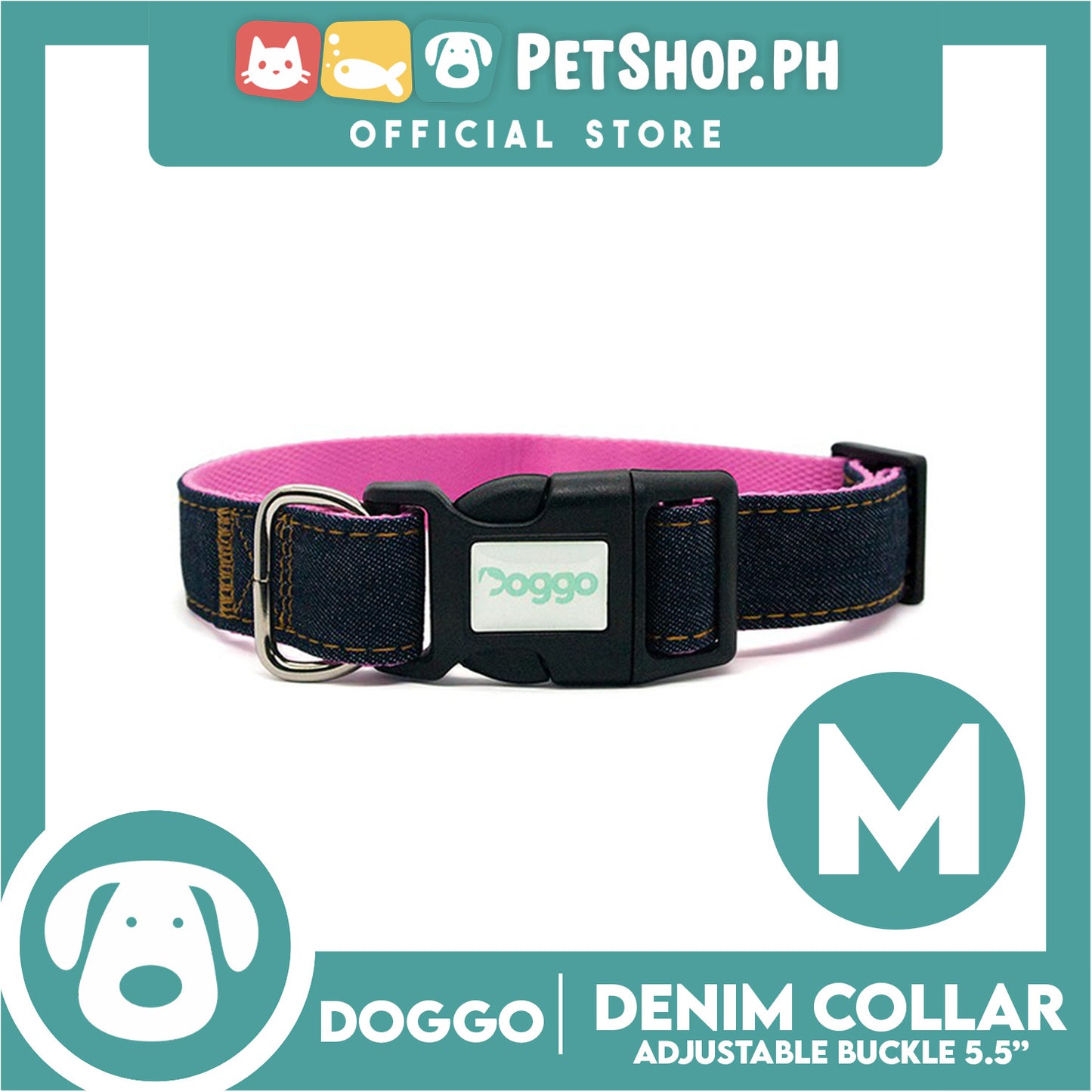 Doggo Collar Denim Design Medium (Pink) Perfect Collar for Your Dog