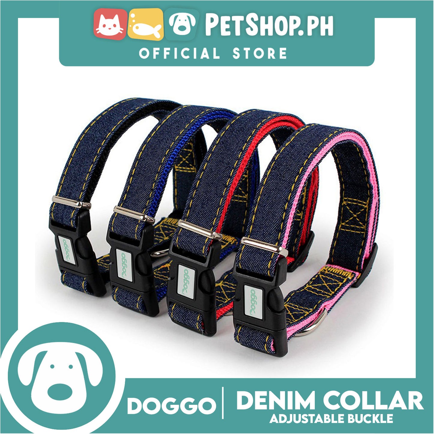 Doggo Collar Denim Design Medium (Blue) Perfect Collar for Your Dog