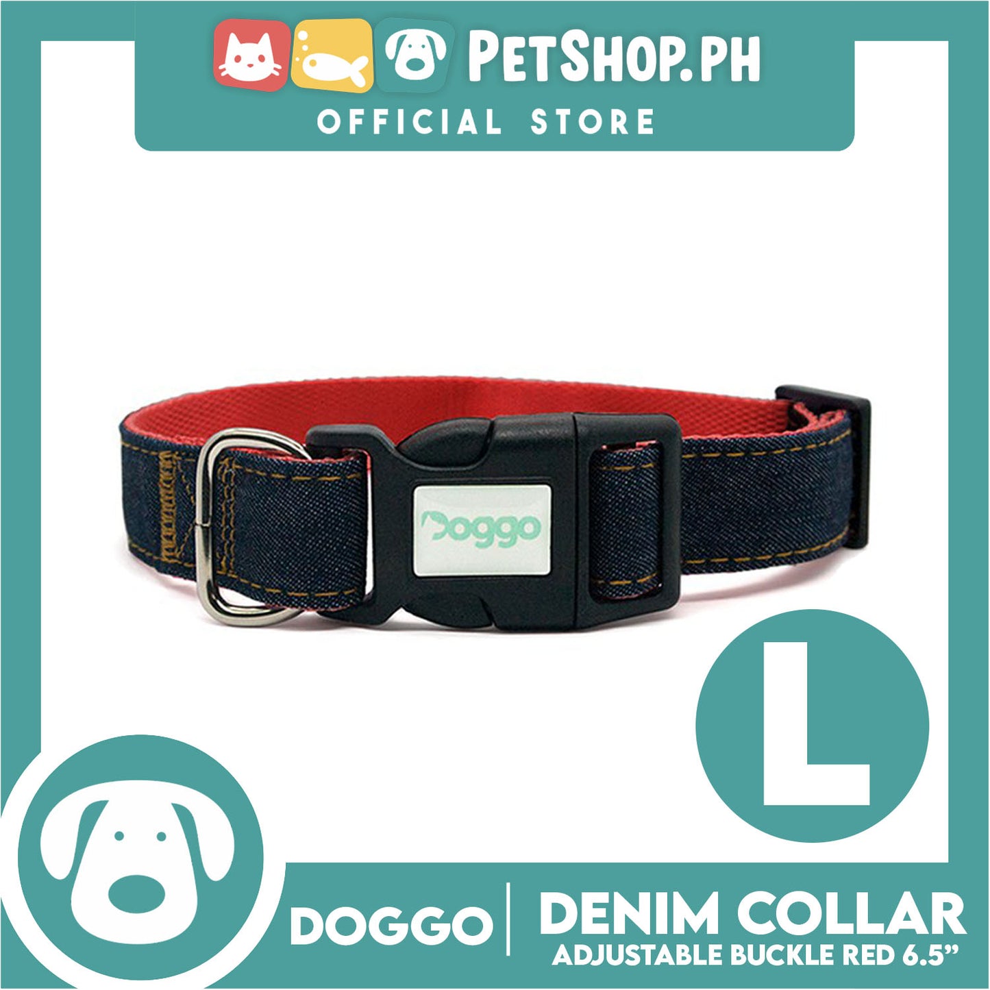 Doggo Collar Denim Design Large (Red) Perfect Collar for Your Dog