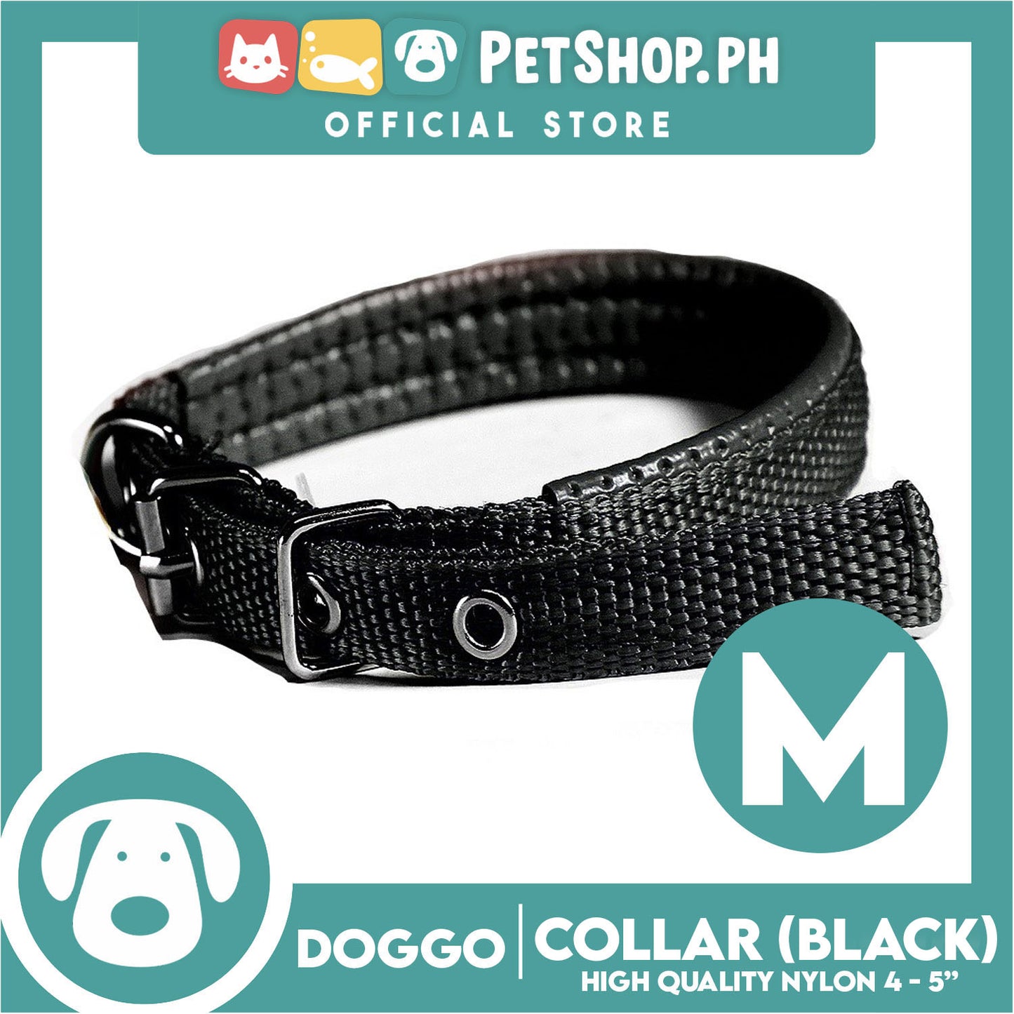 Doggo Dog Collar Adjustable Buckle Medium Size (Black) Collar Nylon for Dog