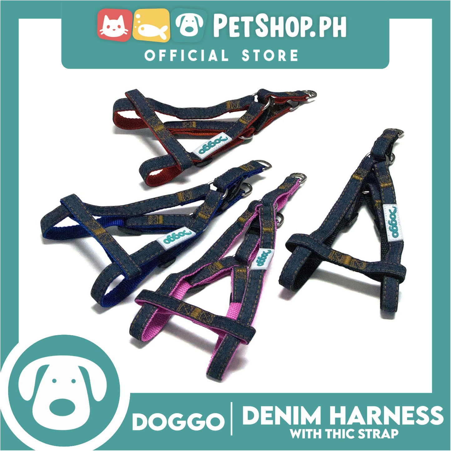 Doggo Denim Harness Small Size (Red) Harness for Dog