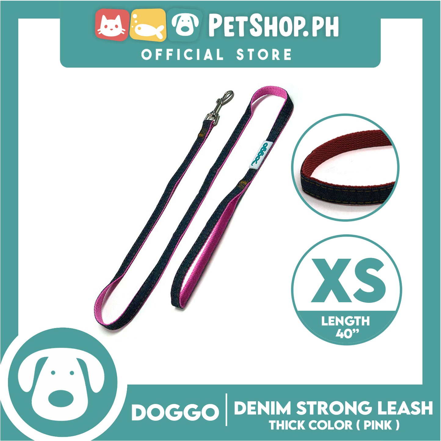 Doggo Strong Leash Denim Design Extra Small (Pink) Leash for Your Dog