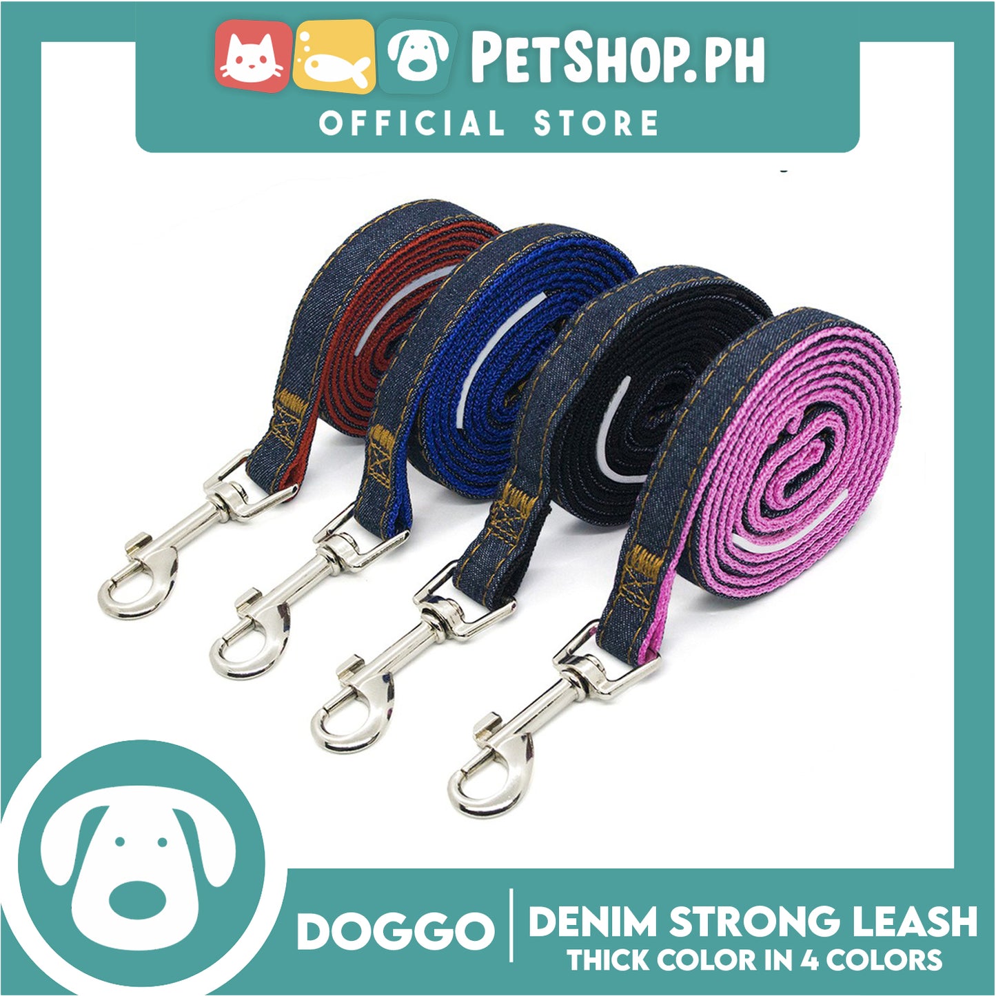 Doggo Strong Leash Denim Design Medium (Red) Leash for Your Dog