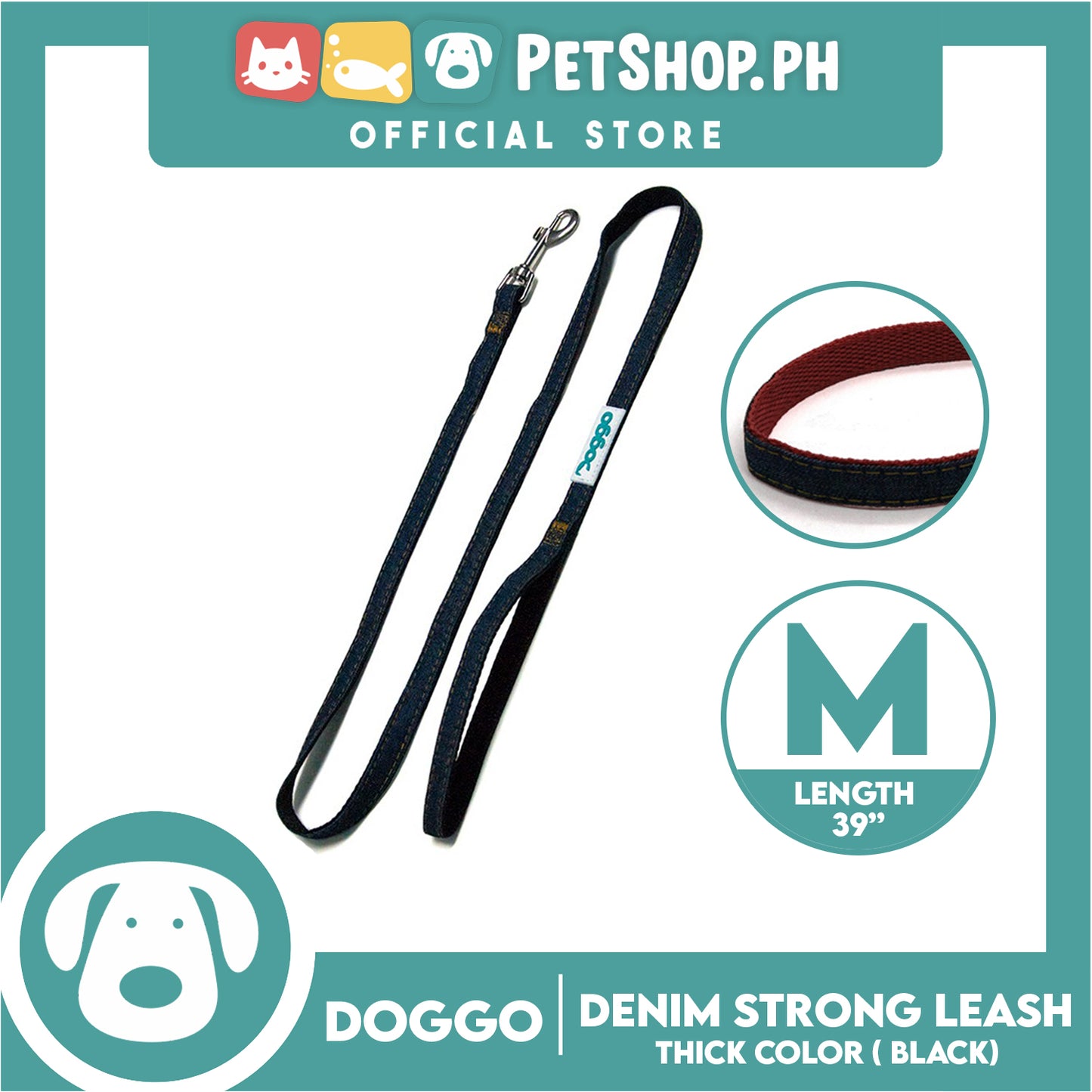 Doggo Strong Leash Denim Design Medium (Black) Leash for Your Dog