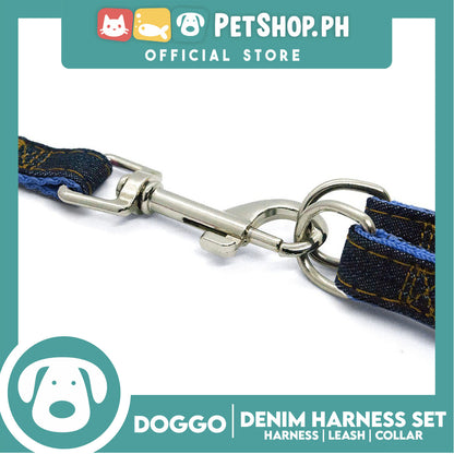 Doggo Strong Harness Set Denim Design Small (Blue) Harness, Leash and Collar for Your Dog