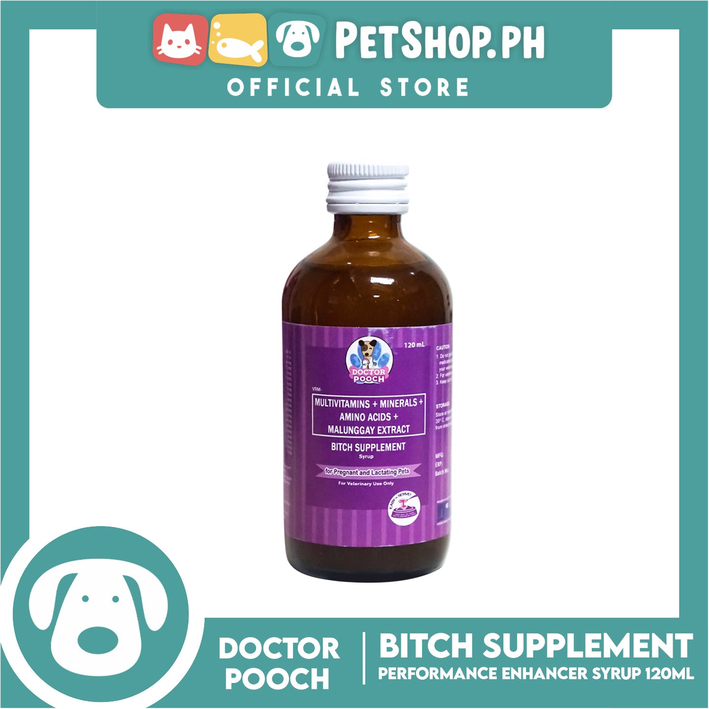 Doctor Pooch Bitch Supplement, Multivitamins Mineral Amino Acids And Malunggay Extract 120ml