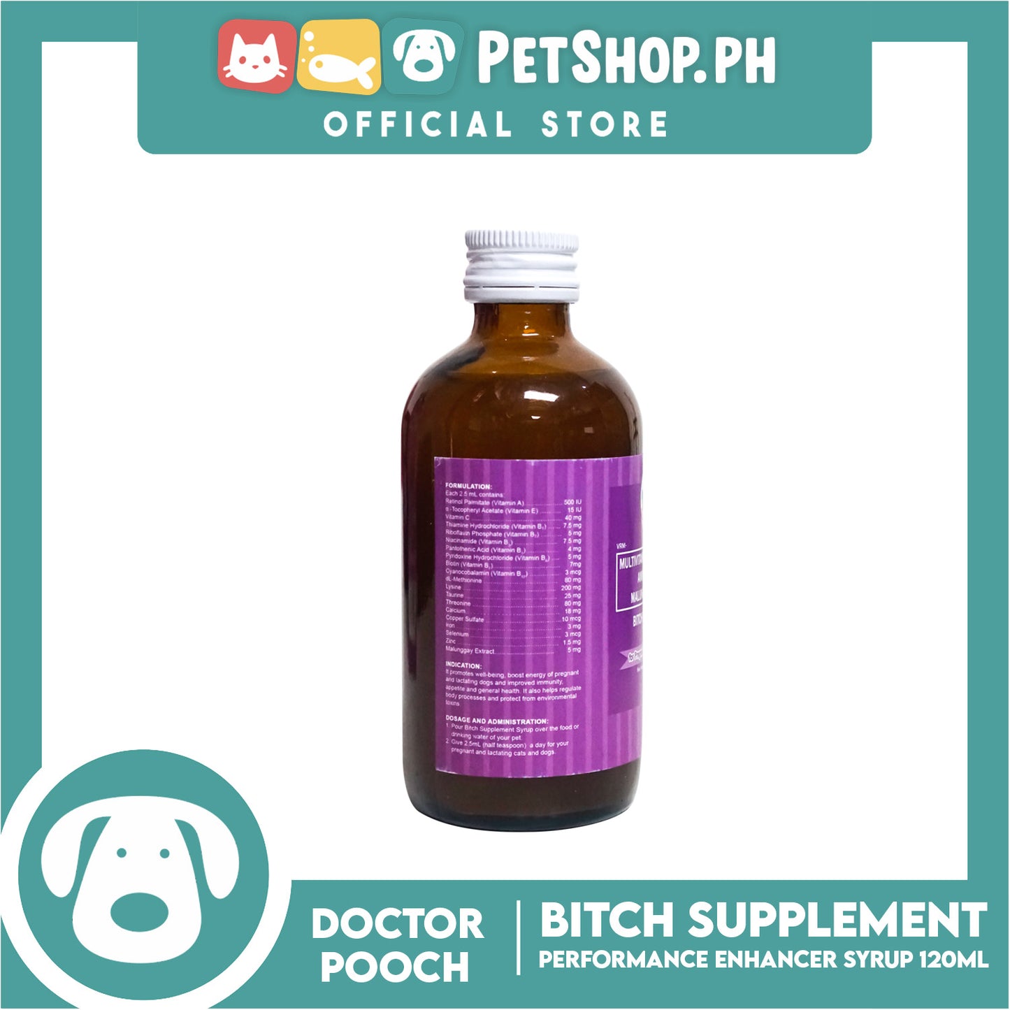 Doctor Pooch Bitch Supplement, Multivitamins Mineral Amino Acids And Malunggay Extract 120ml