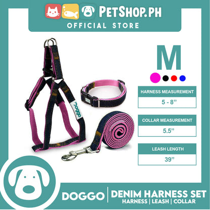 Doggo Strong Harness Set Denim Design Medium (Red) Harness, Leash and Collar for Your Dog