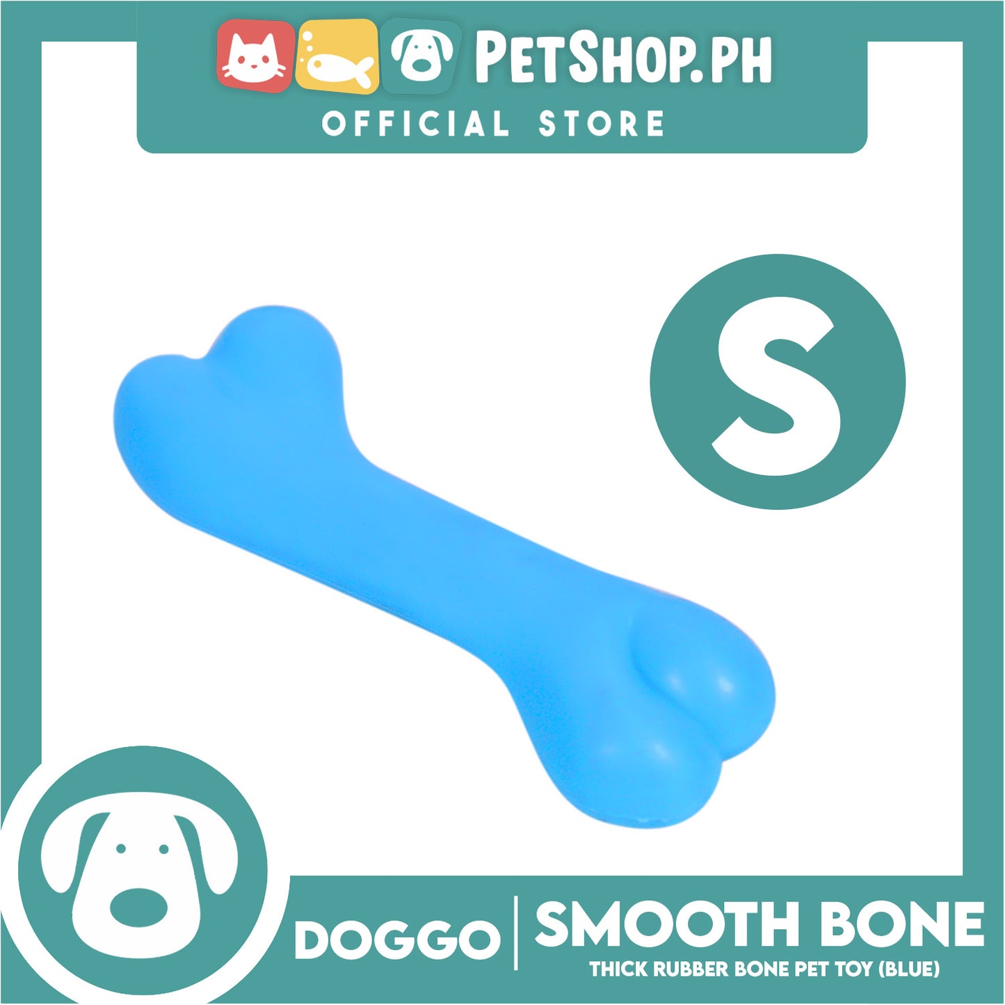 Doggo Smooth Bone (Blue) Small Size Thick Rubber Material Dog Toy