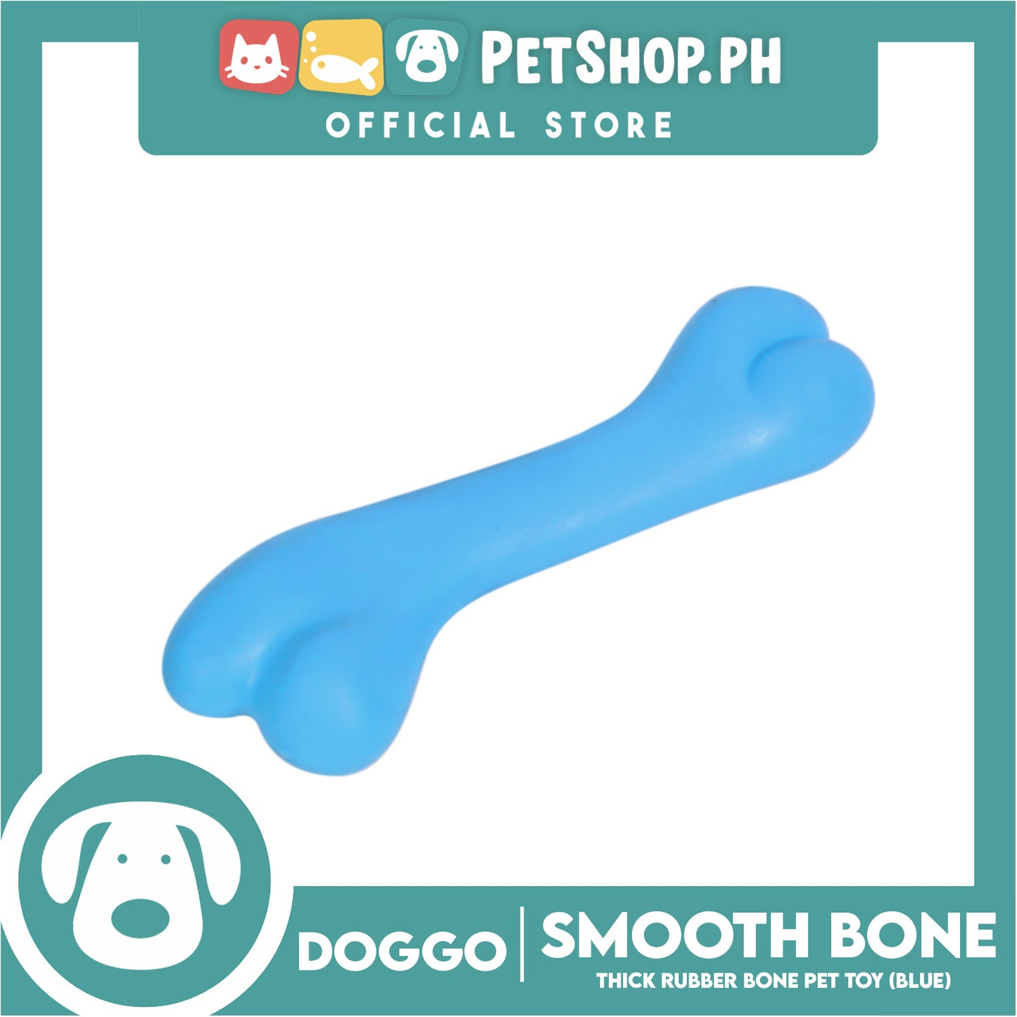Doggo Smooth Bone (Blue) Small Size Thick Rubber Material Dog Toy