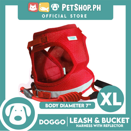 Doggo Leash and Bucket Harness with Reflector Extra Large (Red) Perfect Set for Your Dog