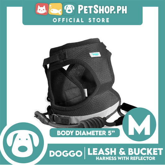 Doggo Leash and Bucket Harness with Reflector Medium (Black) Perfect Set for Your Dog